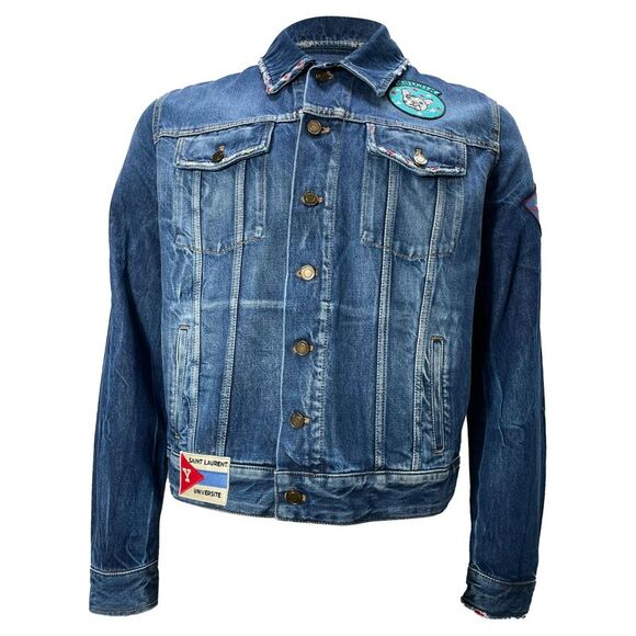 Saint Laurent Patch Jacket in Blue Cotton Denim